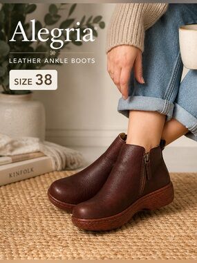 Alegria Oak 6311 Leather Ankle Boots EU 38 Brown Comfort Wedge